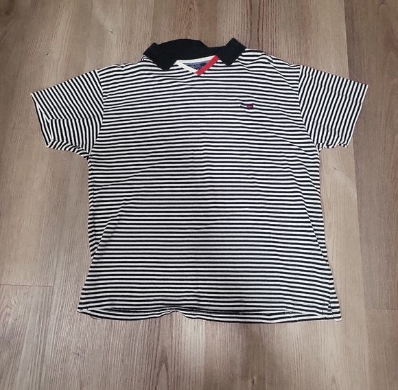 Tommy Hilfiger Black and White Striped Polo Shirt. XL. Vintage - Picture 1 of 3